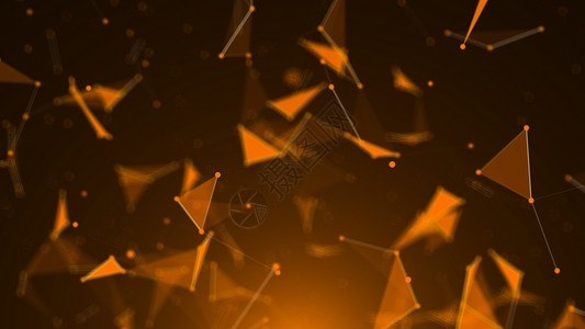 黄色几何三角形具有连接点和线的抽象多边形空间背景数据化学橙子商业宇宙技术科学星系网络科幻背景