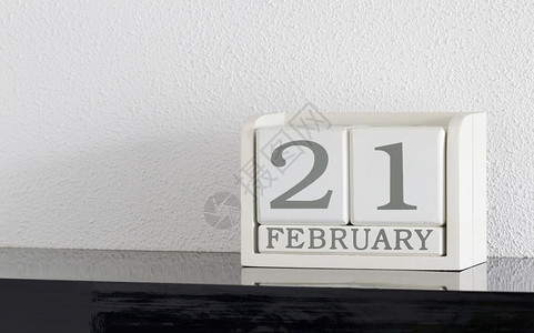 白区块日历目前日期 2月21日和2月假期派对历史会议白色死亡节日黑色框架背景图片
