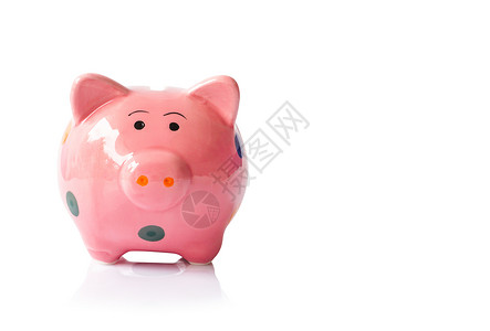 白背景的粉红陶瓷小猪银行 节省钱财金融库存贷款硬币商业货币玩具订金投资退休富有的高清图片素材
