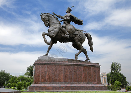 地方英雄塔什干塔米尔兰纪念碑广场历史性帝国雕像纪念碑旅行骑手皇帝英勇正方形背景