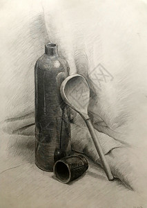 瓶子插图瓶子和勺子仍然有生命 学术绘画插图背景