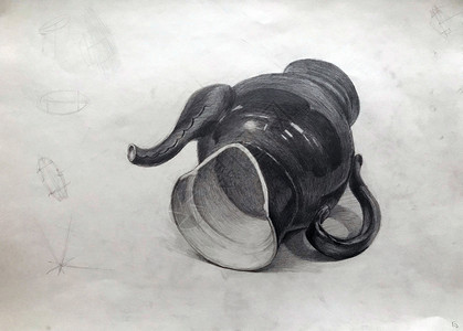 手绘茶碗破碎茶壶 学术绘画概念插图背景
