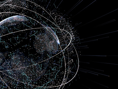 地球图案发光粒子的球体 未来概念世界电脑网络行星地球原子3d数据网格艺术背景