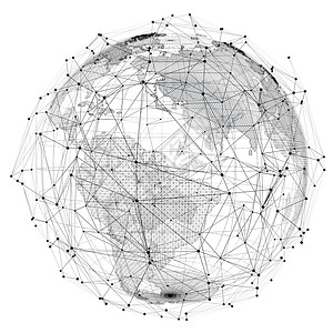 地球三维渲染图特写地球和网络线路在我之上圆圈技术互联网电脑航空公司飞机行星数据旅行金属背景
