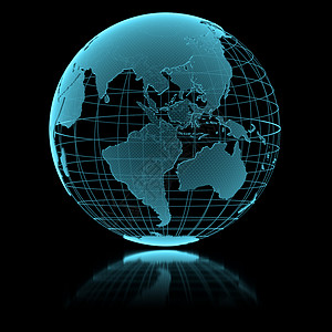秋雁双栖图蓝色光亮的透明地球球绘画玻璃行星互联网科学反射海洋辉光粒子技术背景