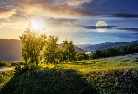 月亮的变化山区改变时间概念的概念背景