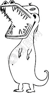 手绘鳄鱼线稿鳄鱼霸王龙混合物的涂鸦 手工绘制的矢量图像鳄鱼艺术品设计快乐动物牙刷黑与白草图牙齿矢量化背景