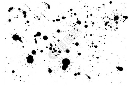黑色飞溅墨水白色背景上孤立的墨水投落板块艺术印迹粒子斑点黑色收藏墨迹水滴背景