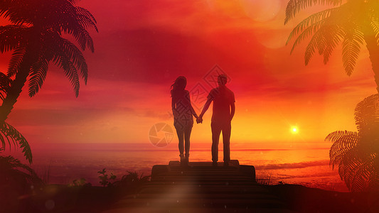 遇见你遇见爱观察海洋红日落的浪漫情侣组织背景