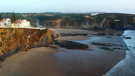 海拉多斯赞布吉拉多玛尔 葡萄牙阿兰特霍海洋远足渔夫踪迹小路石头悬崖地平线植被波浪背景