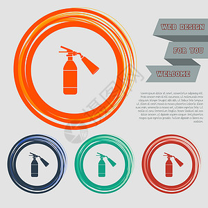 消防网站素材网站的红色蓝色绿色橙色按钮上的灭火器图标和带空格文本的设计背景
