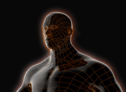 具有发光框架外壳的黑色塑料机器人科学脖子电子人渲染技术艺术辉光3d电线休息背景图片