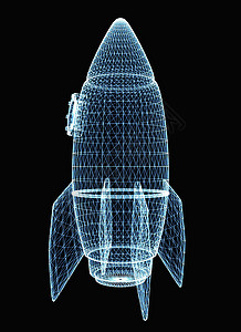 由发光线和点组成的火箭旅行3d技术航班三角形多边形粒子飞船科学黑色背景图片