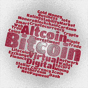 Bittcoin 单词库概念波纹合同标签技术木板学校货币点对点交易银行业背景图片