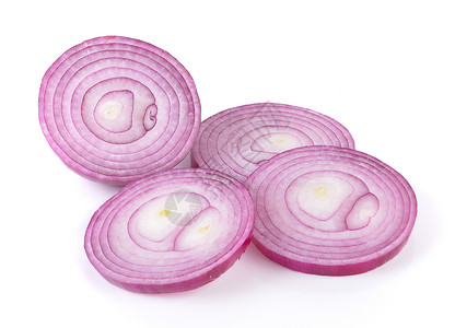 白背景上的切面洋葱红色蔬菜食物紫色白色圆圈戒指高清图片