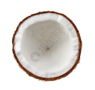 半边白背景孤立的椰子宏观棕色棕榈牛奶白色热带水果饮食可可情调背景图片
