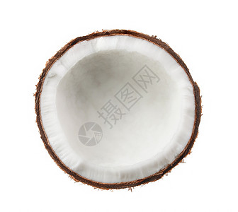 半边白背景孤立的椰子饮食坚果情调牛奶棕榈热带宏观可可白色异国背景图片