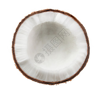半边白背景孤立的椰子食物饮食坚果宏观白色情调水果棕榈可可棕色背景图片