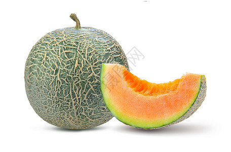 被咬西瓜在白色背景上被孤立的甜瓜黄色甘露热带绿色橙子饮食蔬菜水果食物营养背景