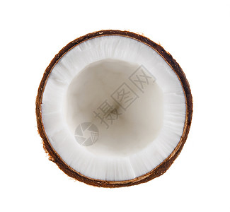 半边白背景孤立的椰子热带情调棕榈饮食坚果白色异国牛奶水果可可背景图片