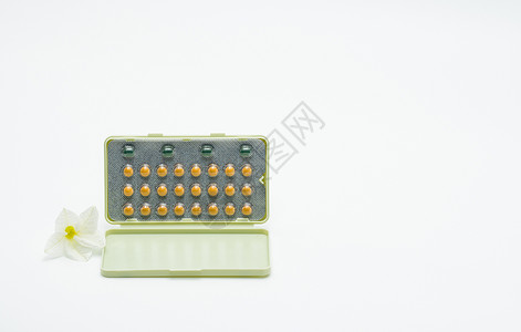 药盒包装设计具有现代包装和白色背景花的避孕药女性药品医院药片排卵卫生处方疗法包装设计糖衣片背景