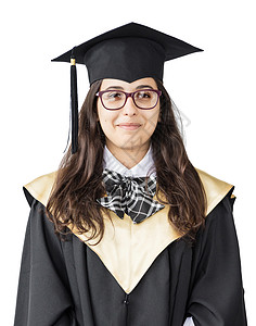 白种背景的大学女毕业生女生学习成年人流苏眼镜微笑青少年学校黑色教育黑发背景图片