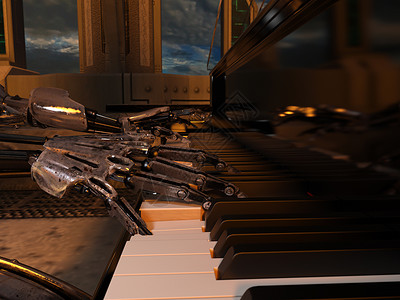 3d钢琴键盘未来主义的幻想高清图片