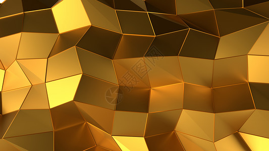 立方体形状豪华金色抽象三角背景材料技术钻石奢华魅力三角形线条渲染墙纸反射背景