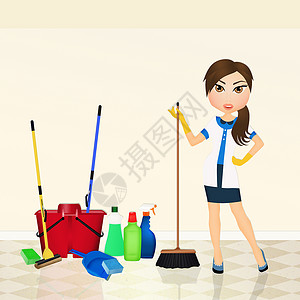 清洁服务主妇洗涤剂海绵打扫拖把职业家庭清洁剂卫生家务背景图片