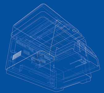 打印机概念 3d插图激光电脑商业蓝图技术机器喷射草图文档服务背景图片