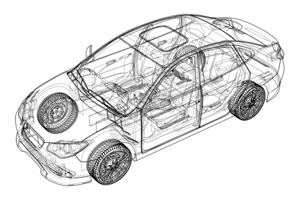 概念车  3d 它制作图案数字化运输车辆技术驾驶车轮家用车草图绘画货物背景图片