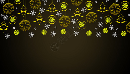 带金色吊饰和雪花的棕色圣诞背景横幅明信片墙纸假期星星插图庆典装饰品奢华卡片背景图片