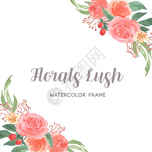 婚礼手绘素材水彩花卉手绘与文本框架花水彩画隔离在白色背景背景
