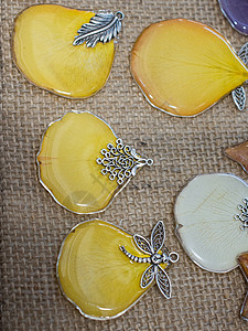 树脂内有花瓣瓶子植物风格首饰珠子装饰蕾丝项链植物学手工背景图片