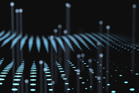 深蓝色上具有网格具有渐变背景的 3d 渲染流点音乐流行音乐粒子海浪磁盘圆圈艺术线条横幅网格背景