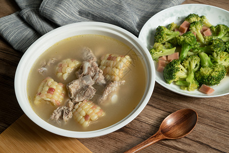 玉米猪肉汤 美味的中国菜酱油桌子饮食浓汤营养烹饪猪肉午餐营养学美食背景图片
