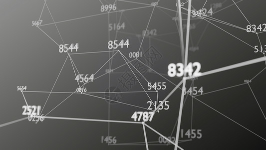 抽象词云 信息概念粒子网络节点科学数字多边形3d插图技术代码背景图片