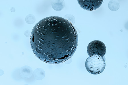 气泡水球元素浅蓝色背景的 3d 渲染水滴青色液体气泡圆圈肥皂插图泡沫蓝色空气墙纸背景