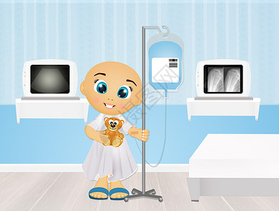 母亲节治愈插画白血病儿童婴儿医院病人玩具熊化疗插画疼痛症状治愈孩子背景