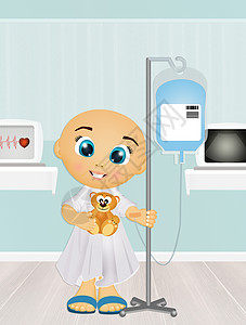霜降治愈插画白血病儿童治愈插画孩子癌症医院疾病力量化疗症状玩具熊背景