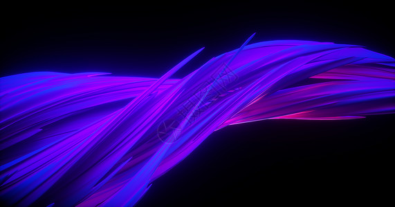 紫色羽毛刷笔触摘要扭曲线条 暗底背景的现代设计形状 数字技术概念 液体彩色笔划 3d 投影插图紫色条纹刷子螺旋旋转几何学运动墙纸广告海浪背景