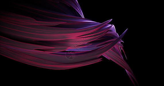 紫色羽毛刷笔触摘要扭曲线条 暗底背景的现代设计形状 数字技术概念 液体彩色笔划 3d 投影插图广告条纹漩涡海浪刷子螺旋旋转几何学笔触电脑背景