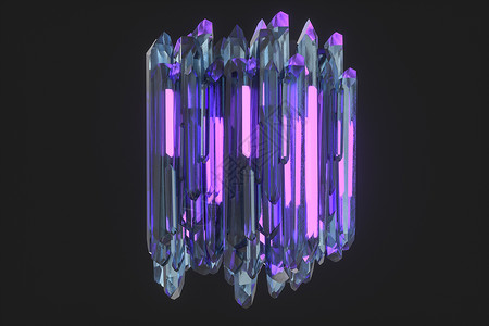 科幻魔法光效一簇精切魔晶科幻魔幻题材立体渲染紫色奢华插图3d珠宝石头地质学宏观紫晶石英背景