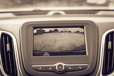 到车视频素材已过滤的图像后方视图系统监视器 用于在停车场进行闪存相机备份车辆司机全球驾驶运输速度触摸屏安全视频电脑背景