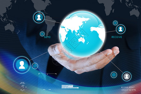 地球仪图标商务人士提出全球网络媒体概念地球人士互联网技术社会商业用户导航金融套装背景