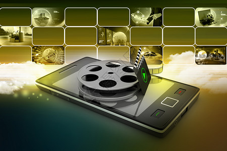 电影网站带reel的智能电话娱乐框架电子展示摄影下载笔记本蓝色动画片电影背景