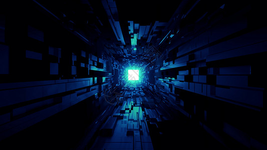 黑色科幻空间隧道背景墙纸与漂亮的发光 3d 渲染 vjloo科学门厅循环反射通道设计技术大厅时间建筑背景图片