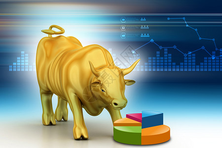 好转彩色背景中黄金商业公牛升起股票交易股价金子分析师股市斗牛价格经济牛市背景