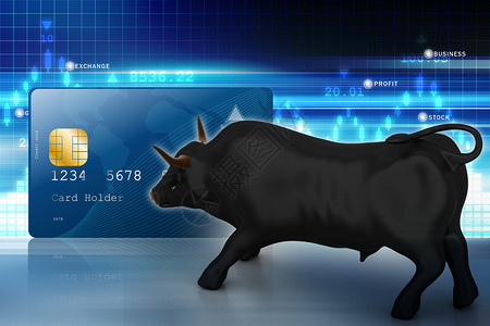 带智能卡的公牛商业交换投资金子货币贸易金融资金雕像经济背景图片