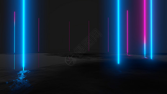 蓝色垂直线条发光的垂直霓虹灯线抽象背景辉光技术射线渲染反射指标俱乐部3d蓝色活力背景